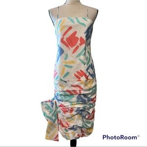 Pastel womens 80's drop waist taffeta big bow gathered geometric prom cocktail